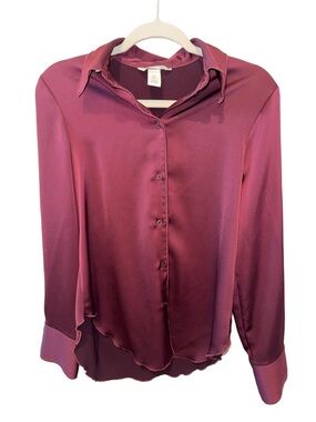 H&M Plum Satin Button-Down Blouse